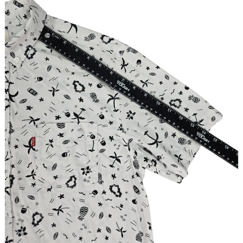 Levi's Men Medium Black White Tiki Resort Hawaiian Tropical Print Short Sleeve